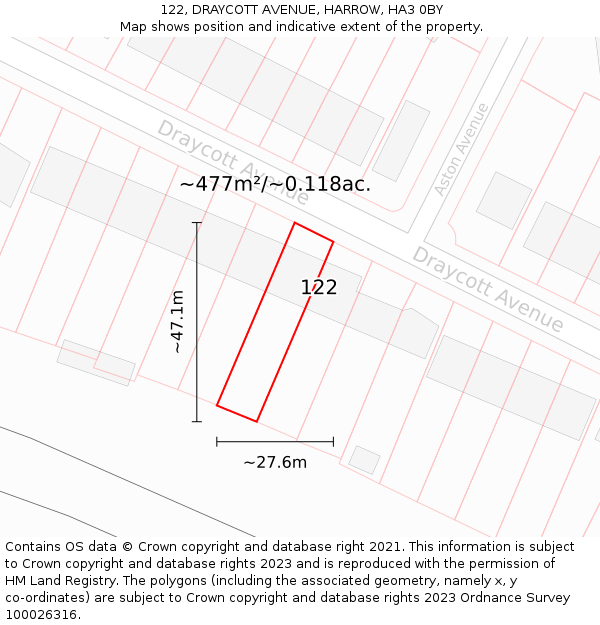 122, DRAYCOTT AVENUE, HARROW, HA3 0BY: Plot and title map