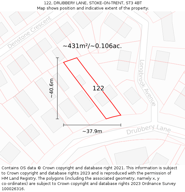 122, DRUBBERY LANE, STOKE-ON-TRENT, ST3 4BT: Plot and title map