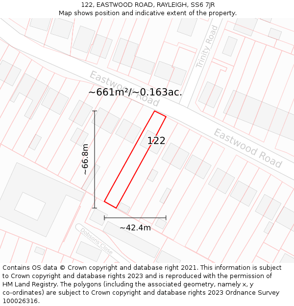 122, EASTWOOD ROAD, RAYLEIGH, SS6 7JR: Plot and title map