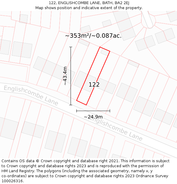 122, ENGLISHCOMBE LANE, BATH, BA2 2EJ: Plot and title map