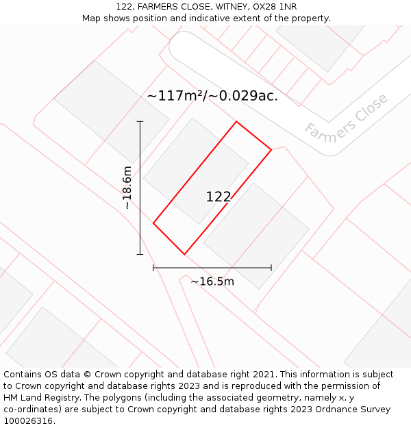 122, FARMERS CLOSE, WITNEY, OX28 1NR: Plot and title map