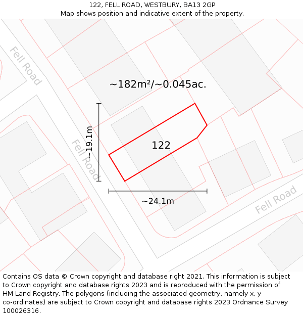 122, FELL ROAD, WESTBURY, BA13 2GP: Plot and title map