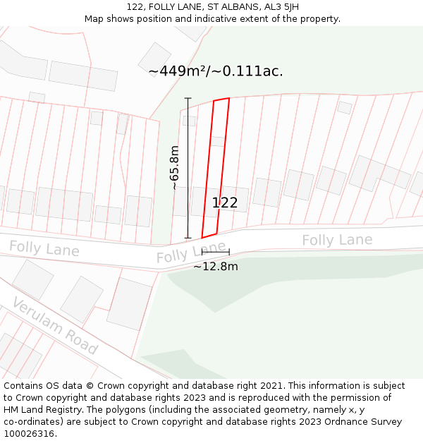 122, FOLLY LANE, ST ALBANS, AL3 5JH: Plot and title map