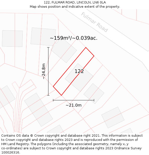 122, FULMAR ROAD, LINCOLN, LN6 0LA: Plot and title map