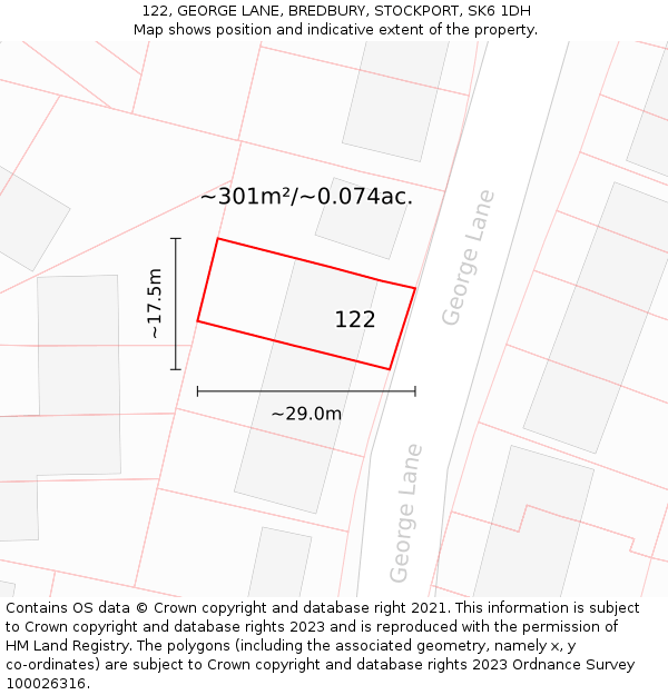 122, GEORGE LANE, BREDBURY, STOCKPORT, SK6 1DH: Plot and title map