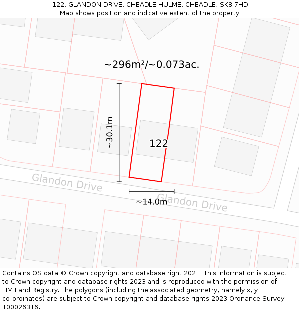 122, GLANDON DRIVE, CHEADLE HULME, CHEADLE, SK8 7HD: Plot and title map