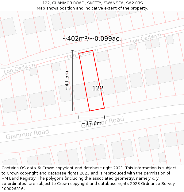 122, GLANMOR ROAD, SKETTY, SWANSEA, SA2 0RS: Plot and title map