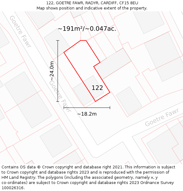 122, GOETRE FAWR, RADYR, CARDIFF, CF15 8EU: Plot and title map