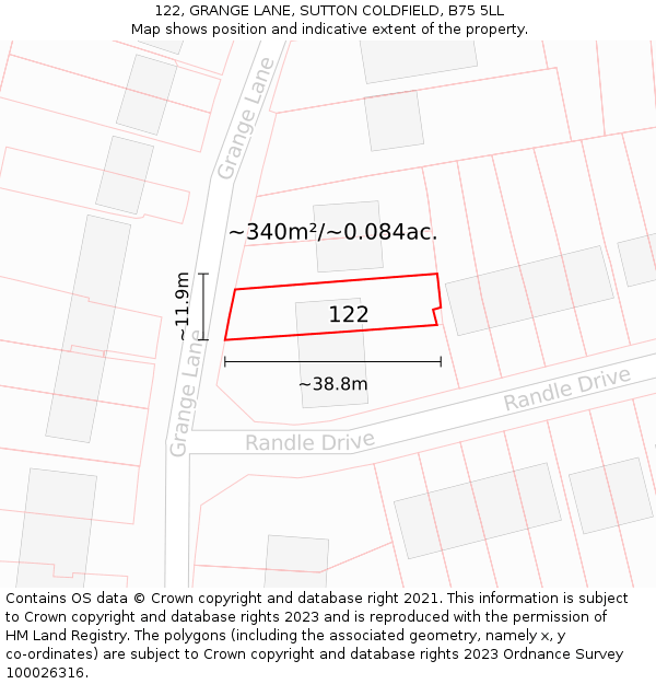 122, GRANGE LANE, SUTTON COLDFIELD, B75 5LL: Plot and title map