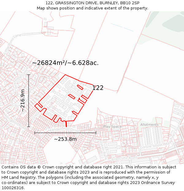 122, GRASSINGTON DRIVE, BURNLEY, BB10 2SP: Plot and title map