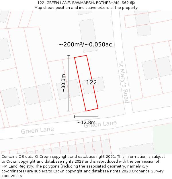 122, GREEN LANE, RAWMARSH, ROTHERHAM, S62 6JX: Plot and title map