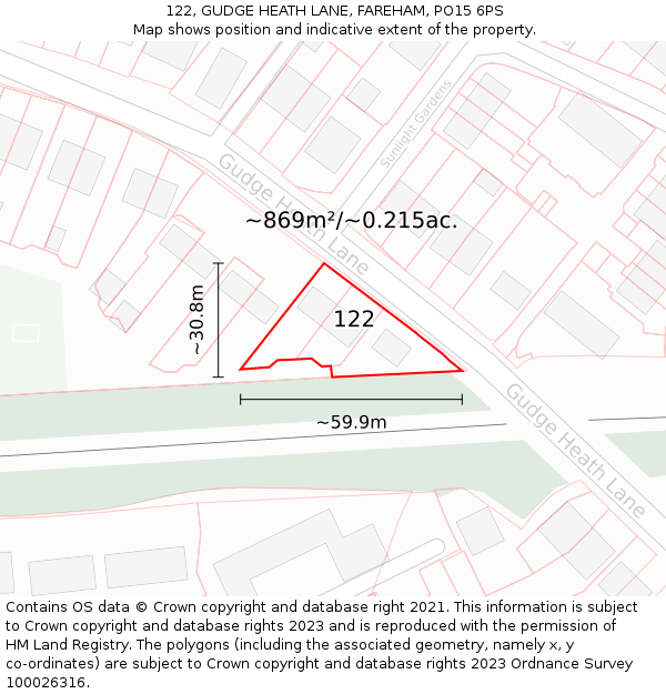 122, GUDGE HEATH LANE, FAREHAM, PO15 6PS: Plot and title map