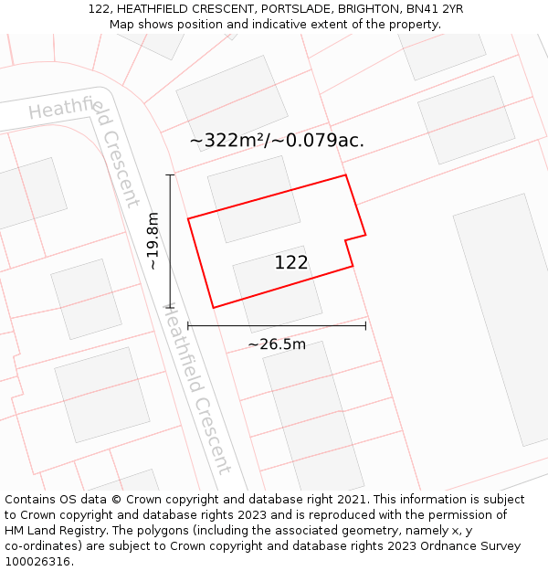 122, HEATHFIELD CRESCENT, PORTSLADE, BRIGHTON, BN41 2YR: Plot and title map