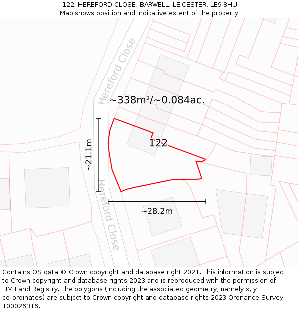 122, HEREFORD CLOSE, BARWELL, LEICESTER, LE9 8HU: Plot and title map