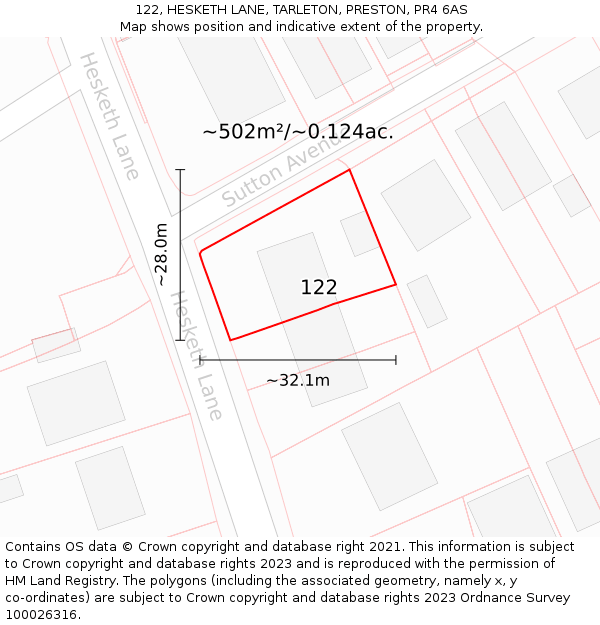 122, HESKETH LANE, TARLETON, PRESTON, PR4 6AS: Plot and title map