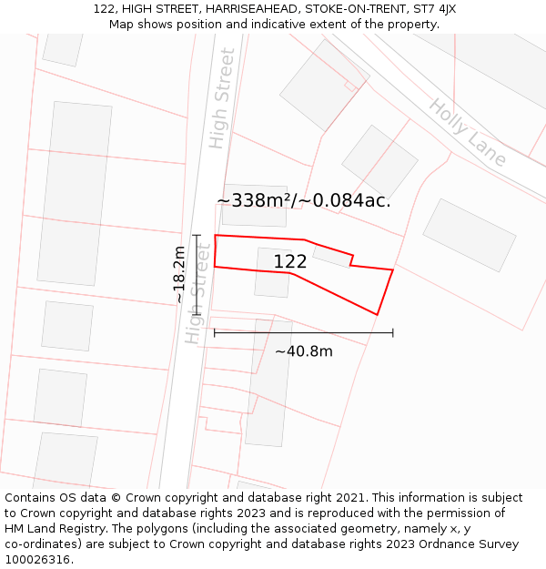 122, HIGH STREET, HARRISEAHEAD, STOKE-ON-TRENT, ST7 4JX: Plot and title map