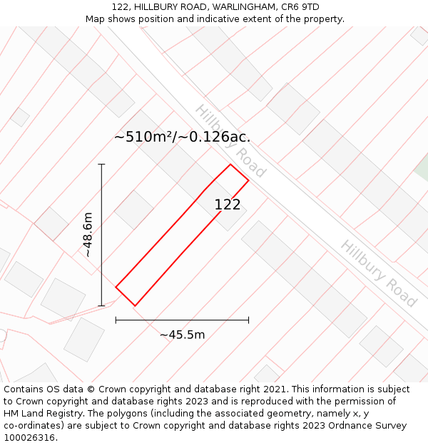122, HILLBURY ROAD, WARLINGHAM, CR6 9TD: Plot and title map