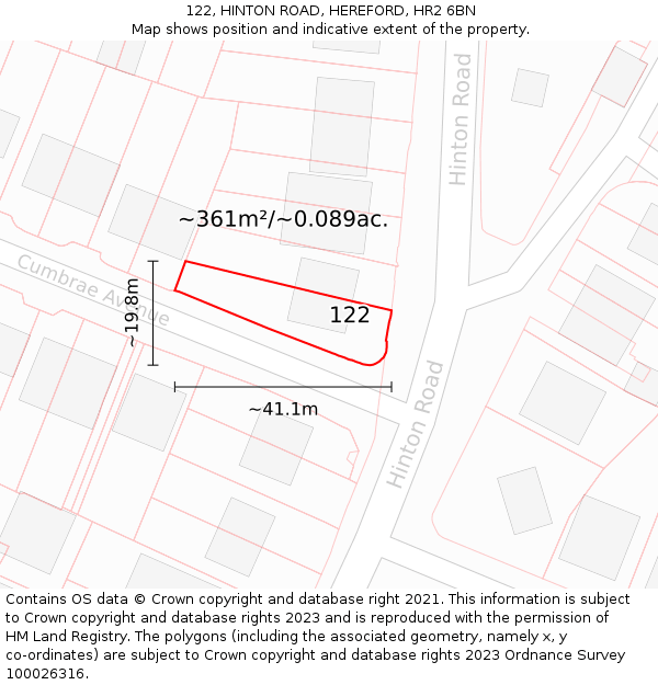 122, HINTON ROAD, HEREFORD, HR2 6BN: Plot and title map