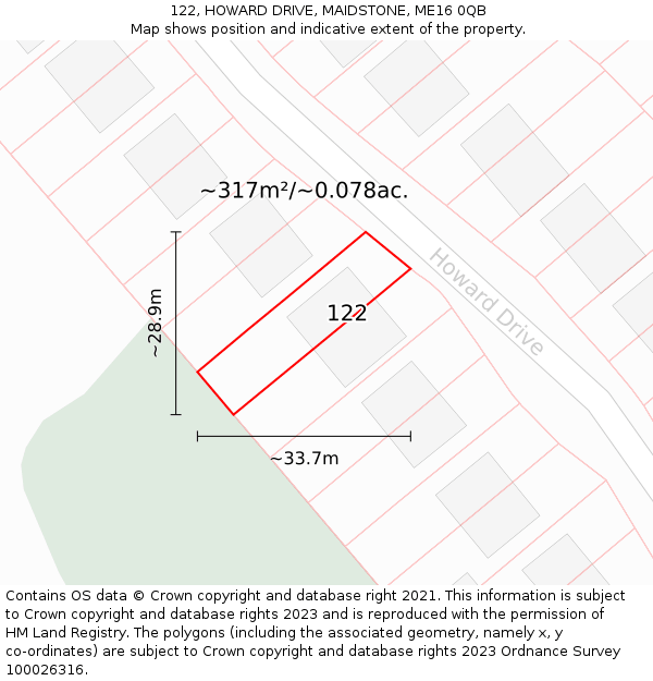 122, HOWARD DRIVE, MAIDSTONE, ME16 0QB: Plot and title map