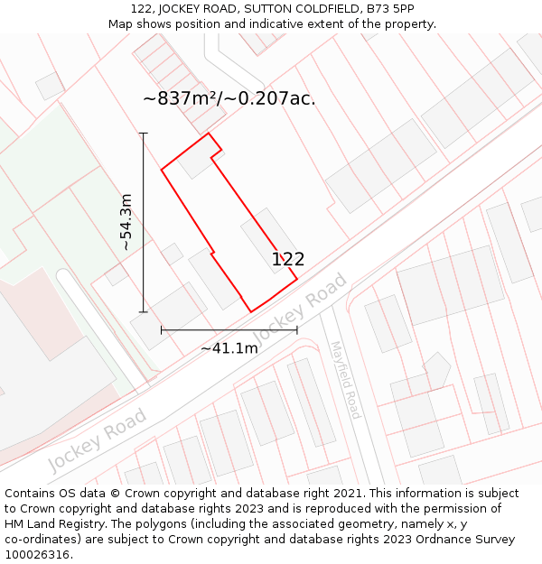 122, JOCKEY ROAD, SUTTON COLDFIELD, B73 5PP: Plot and title map