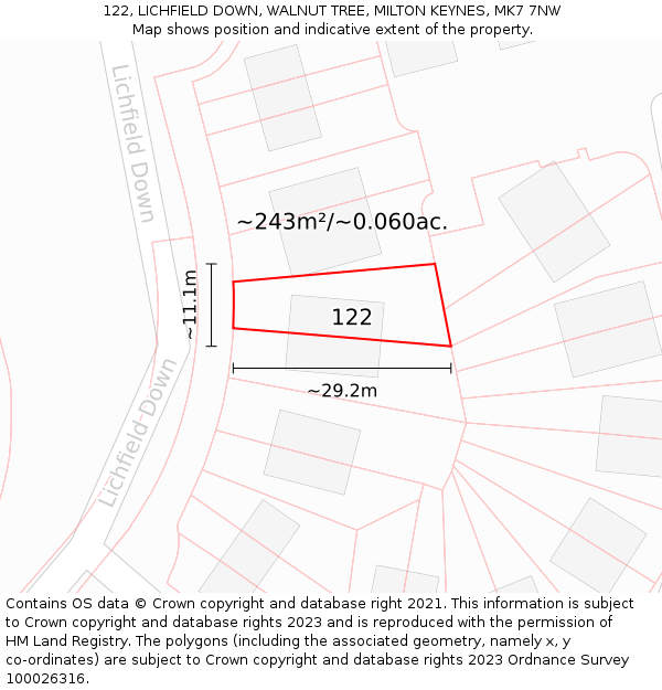 122, LICHFIELD DOWN, WALNUT TREE, MILTON KEYNES, MK7 7NW: Plot and title map