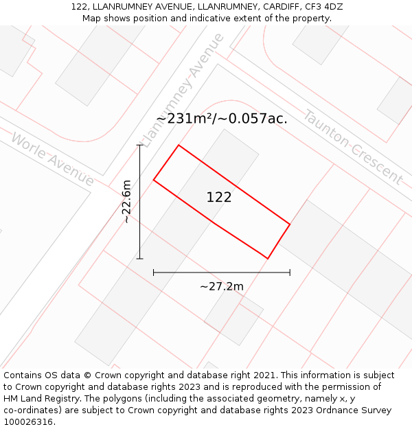 122, LLANRUMNEY AVENUE, LLANRUMNEY, CARDIFF, CF3 4DZ: Plot and title map