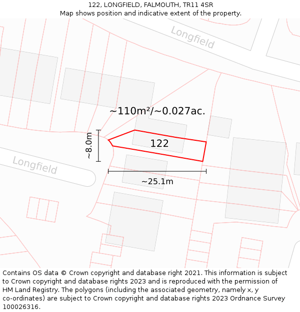 122, LONGFIELD, FALMOUTH, TR11 4SR: Plot and title map