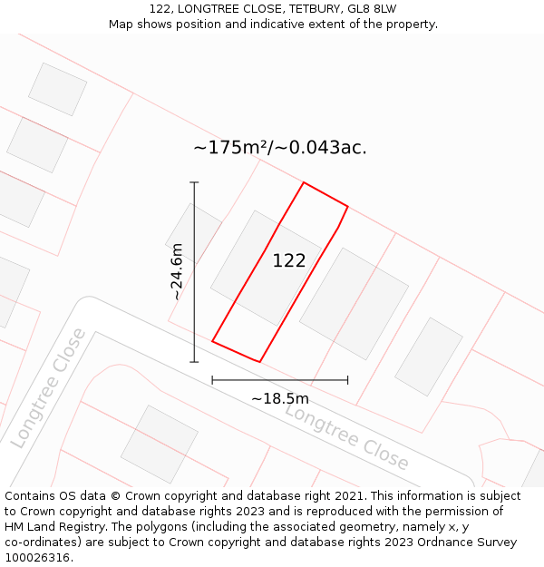 122, LONGTREE CLOSE, TETBURY, GL8 8LW: Plot and title map