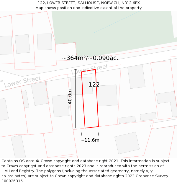 122, LOWER STREET, SALHOUSE, NORWICH, NR13 6RX: Plot and title map