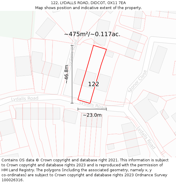 122, LYDALLS ROAD, DIDCOT, OX11 7EA: Plot and title map