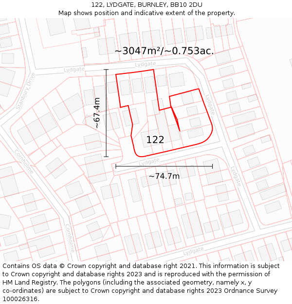 122, LYDGATE, BURNLEY, BB10 2DU: Plot and title map