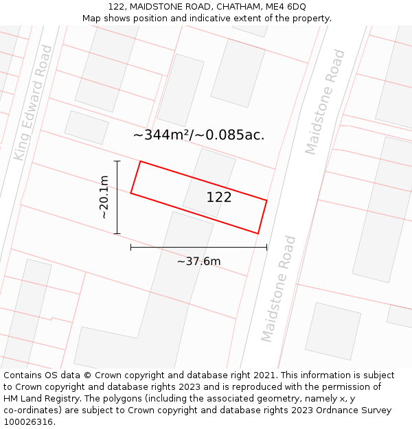 122, MAIDSTONE ROAD, CHATHAM, ME4 6DQ: Plot and title map