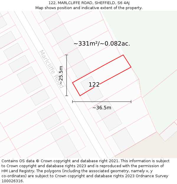 122, MARLCLIFFE ROAD, SHEFFIELD, S6 4AJ: Plot and title map