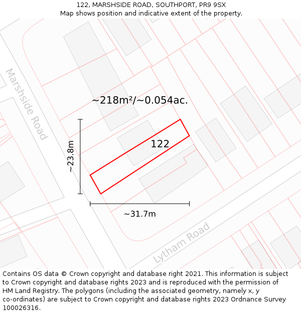 122, MARSHSIDE ROAD, SOUTHPORT, PR9 9SX: Plot and title map