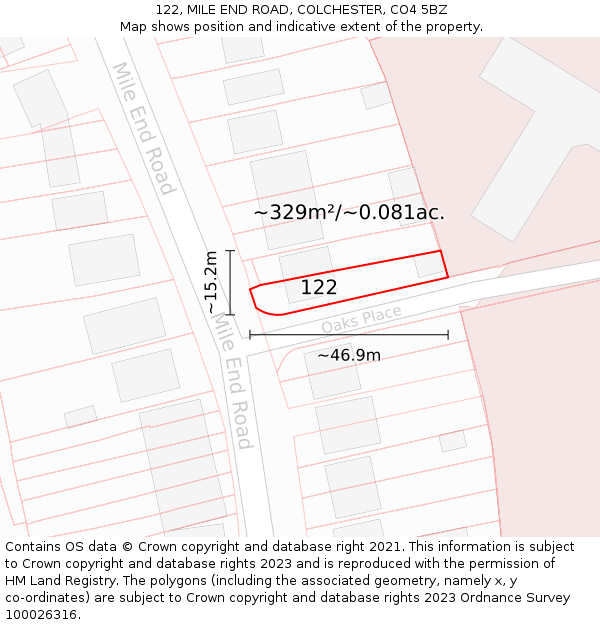 122, MILE END ROAD, COLCHESTER, CO4 5BZ: Plot and title map