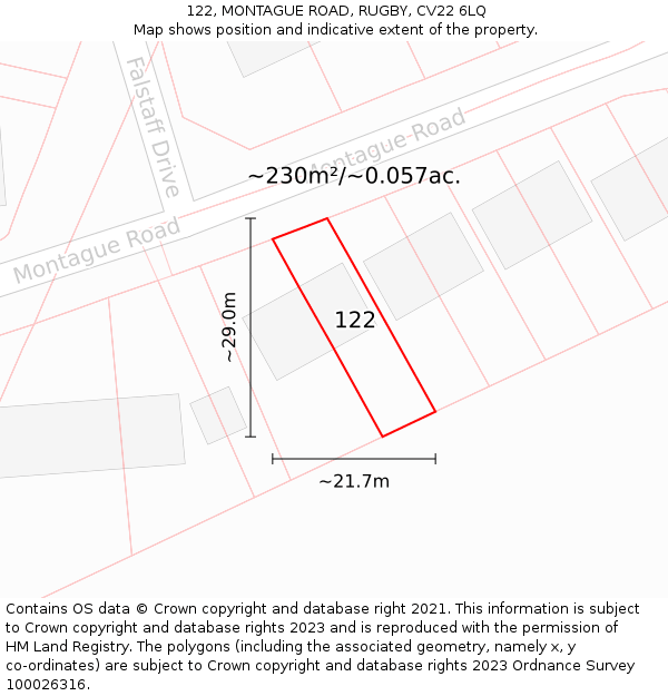 122, MONTAGUE ROAD, RUGBY, CV22 6LQ: Plot and title map