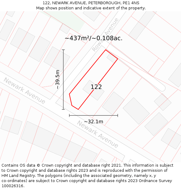 122, NEWARK AVENUE, PETERBOROUGH, PE1 4NS: Plot and title map