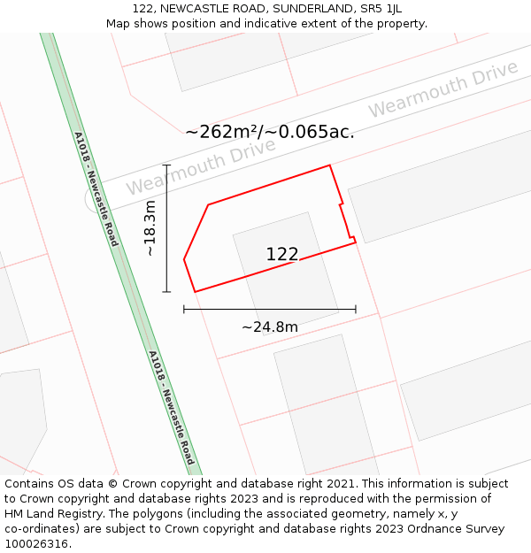 122, NEWCASTLE ROAD, SUNDERLAND, SR5 1JL: Plot and title map