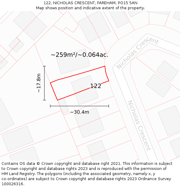 122, NICHOLAS CRESCENT, FAREHAM, PO15 5AN: Plot and title map