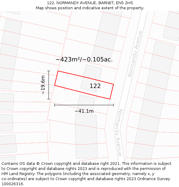 122, NORMANDY AVENUE, BARNET, EN5 2HS: Plot and title map