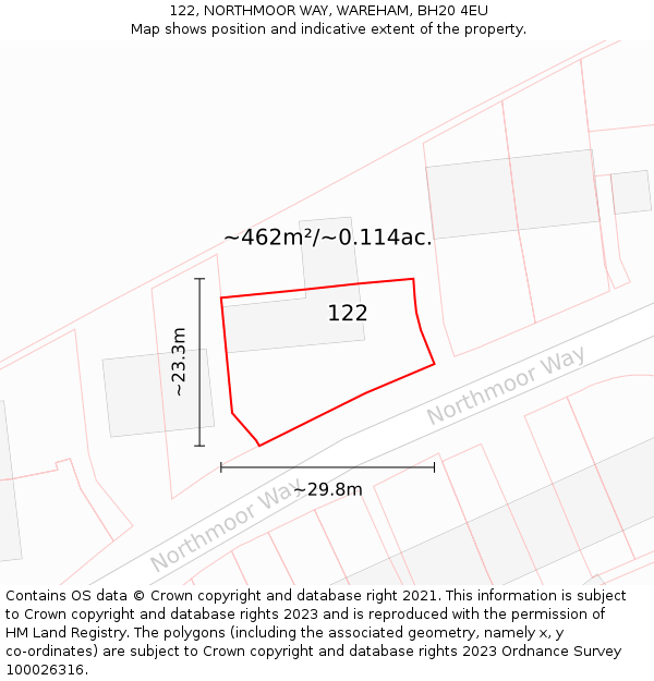 122, NORTHMOOR WAY, WAREHAM, BH20 4EU: Plot and title map