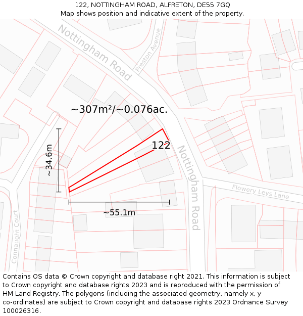 122, NOTTINGHAM ROAD, ALFRETON, DE55 7GQ: Plot and title map