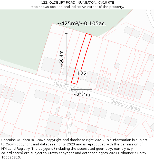 122, OLDBURY ROAD, NUNEATON, CV10 0TE: Plot and title map