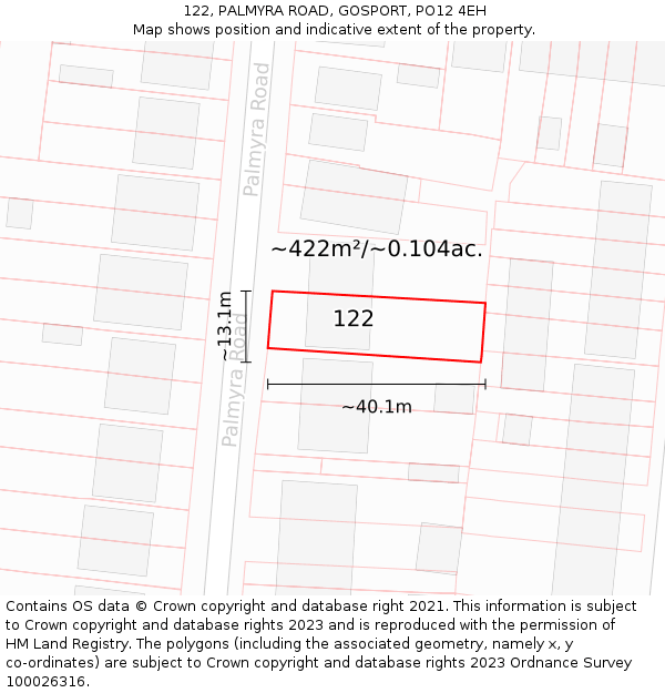 122, PALMYRA ROAD, GOSPORT, PO12 4EH: Plot and title map