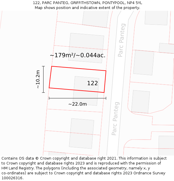 122, PARC PANTEG, GRIFFITHSTOWN, PONTYPOOL, NP4 5YL: Plot and title map