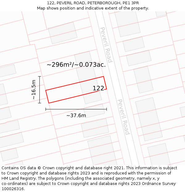 122, PEVERIL ROAD, PETERBOROUGH, PE1 3PR: Plot and title map