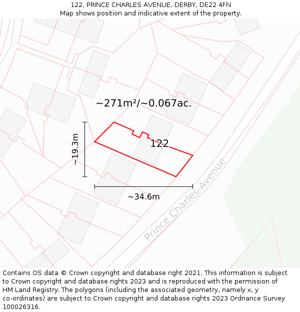 122, PRINCE CHARLES AVENUE, DERBY, DE22 4FN: Plot and title map