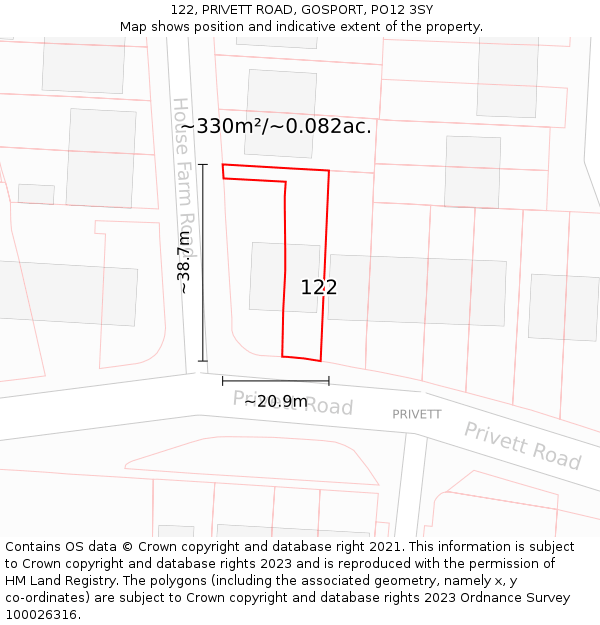 122, PRIVETT ROAD, GOSPORT, PO12 3SY: Plot and title map