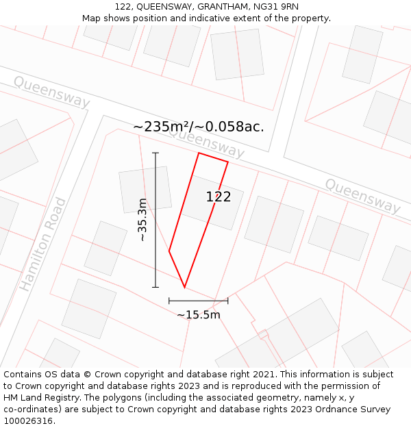 122, QUEENSWAY, GRANTHAM, NG31 9RN: Plot and title map