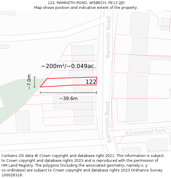 122, RAMNOTH ROAD, WISBECH, PE13 2JD: Plot and title map